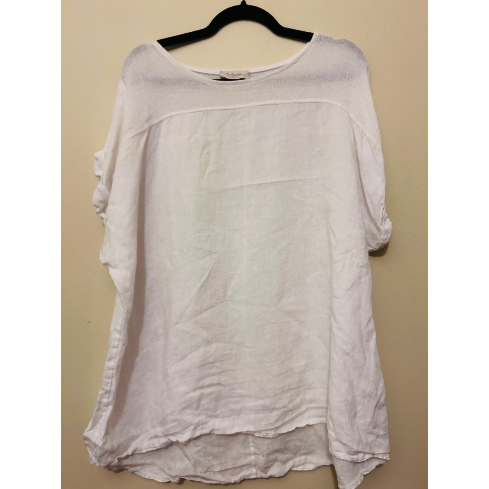 Bellambra Linen Tunic Top Womens 1X White Good Lagenlook Made in Italy Relaxed